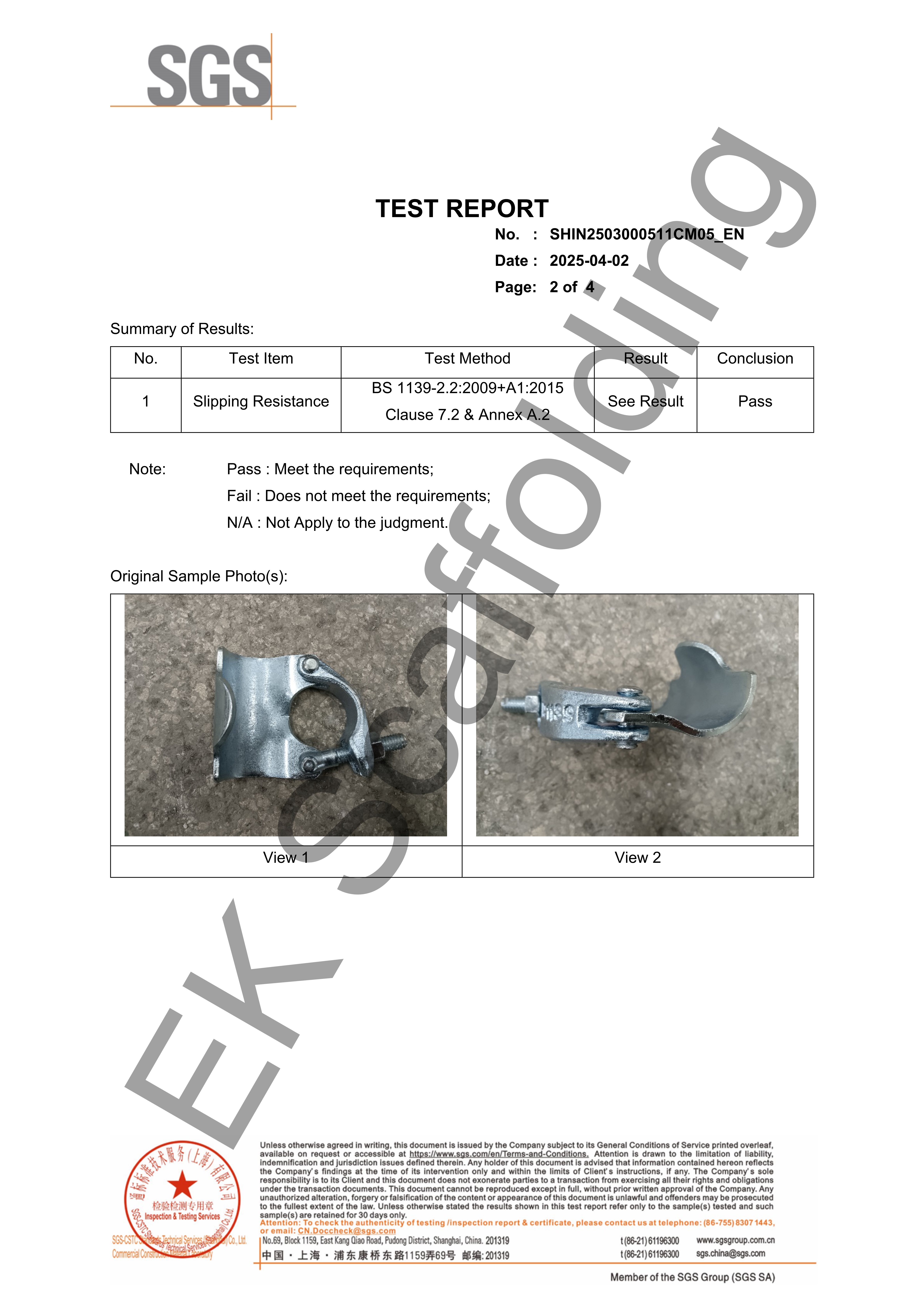 Raport SGS łącznika Putlog 