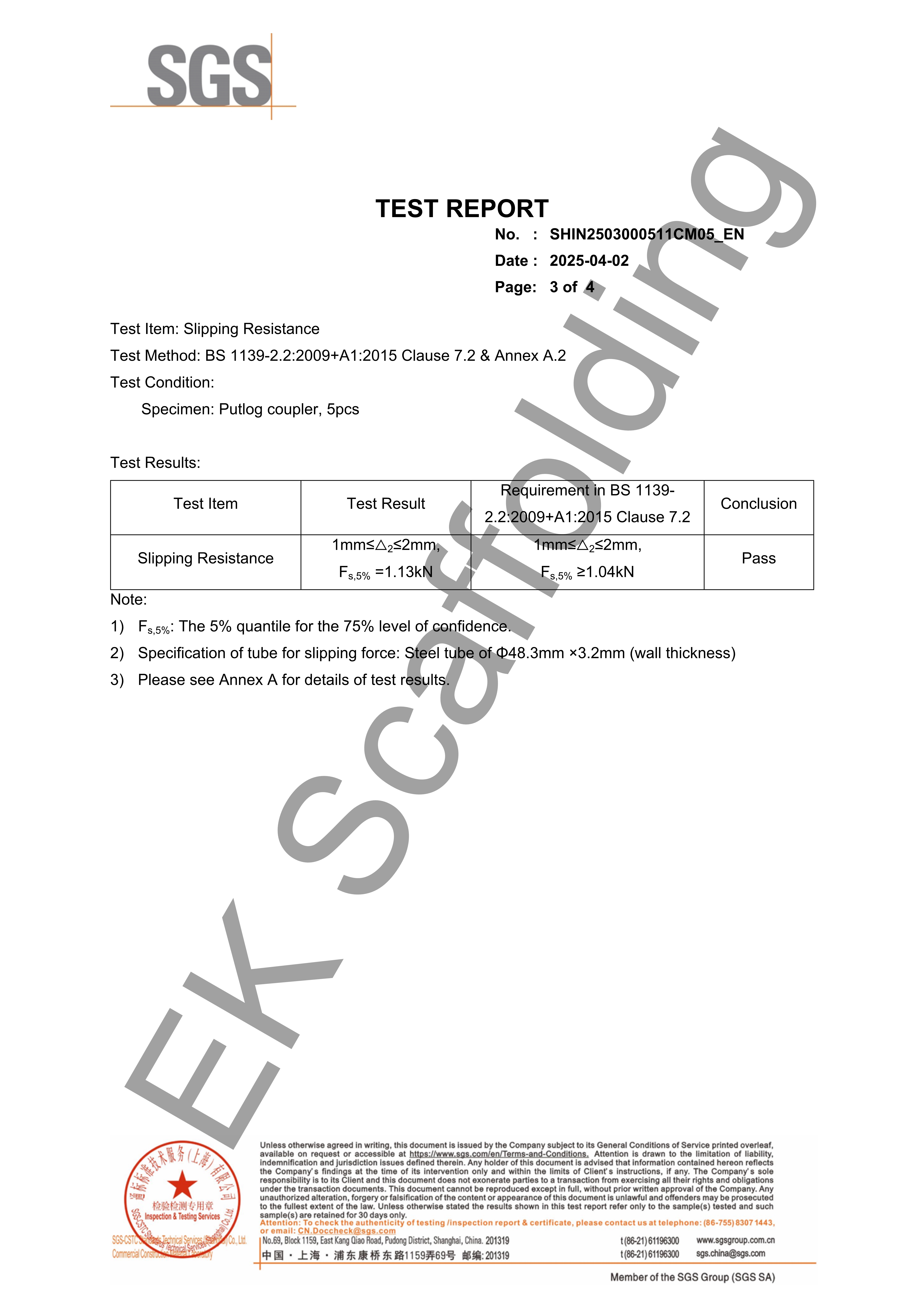 Raport SGS łącznika Putlog 