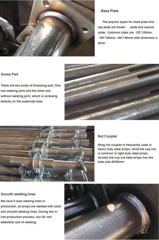 Ocynkowane lub pomalowane regulowane rusztowanie Acrow Prop 